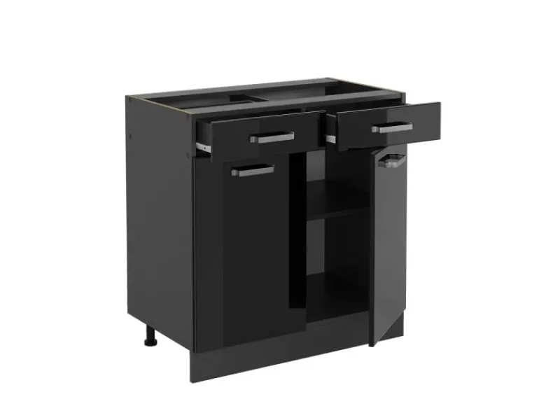 Vicco Küchenunterschrank R-Line Schwarz Hochglanz/Anthrazit 80 cm ohne Arbeitsplatte< Küchenschränke