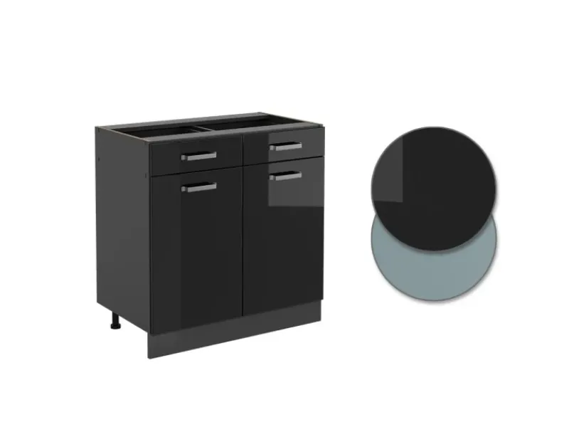 Vicco Küchenunterschrank R-Line Schwarz Hochglanz/Anthrazit 80 cm ohne Arbeitsplatte< Küchenschränke
