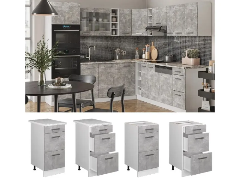 Vicco Küchenunterschrank R-Line /Weiß 40 cm mit Schubladen ohne Arbeitsplatte< Einbauküchen