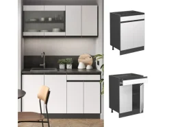 Vicco Küchenunterschrank R-Line Schubladenschrank für die Küche /Anthrazit 60 cm AP Eiche Weiß