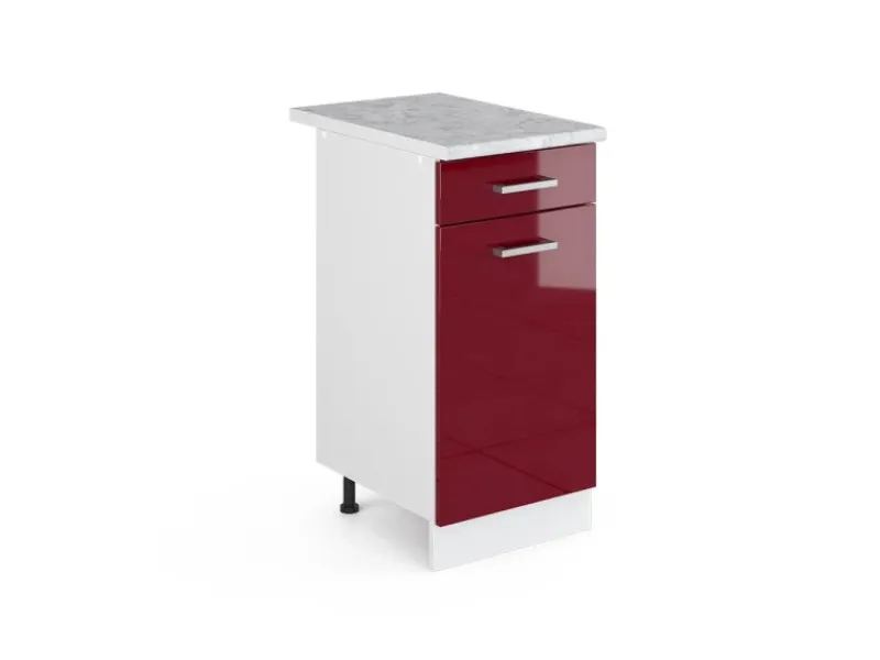 Pfannen<Vicco Küchenunterschrank R-Line Bordeaux Hochglanz/Weiß 40 cm AP Marmor