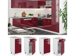 Pfannen<Vicco Küchenunterschrank R-Line Bordeaux Hochglanz/Weiß 40 cm AP Marmor