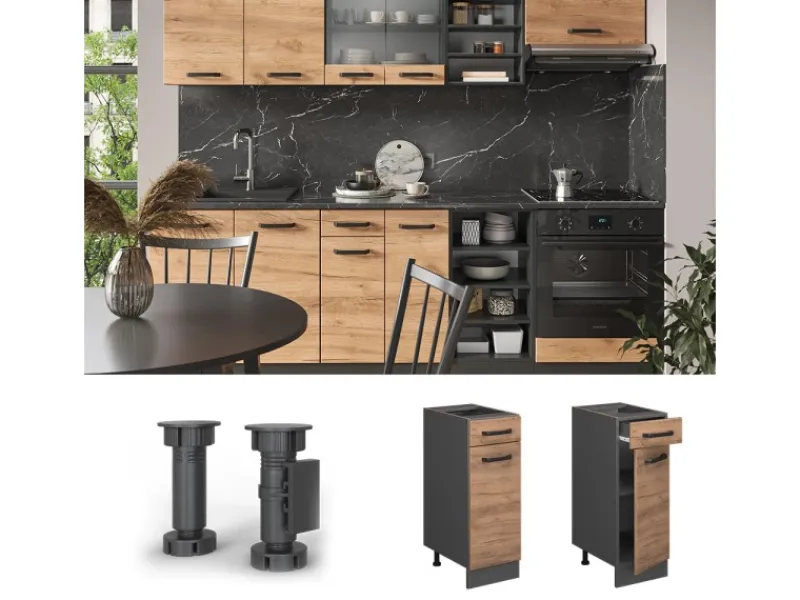 Pfannen<Vicco Küchenunterschrank R-Line Goldkraft /Anthrazit 30 cm AP Anthrazit mit Anthrazit Korpus
