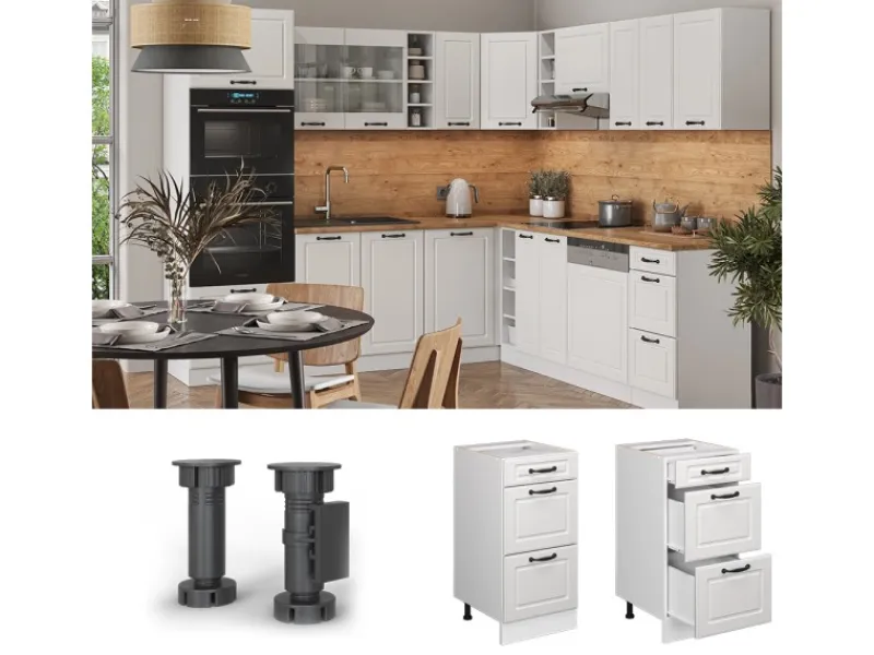 New Vicco Küchenunterschrank R-Line Landhaus/ 40 cm mit Schubladen AP Anthrazit Weiß