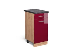 Outlet Vicco Küchenunterschrank R-Line Bordeaux Hochglanz/Goldkraft Eiche 40 cm AP Anthrazit Bordeaux-Glanz