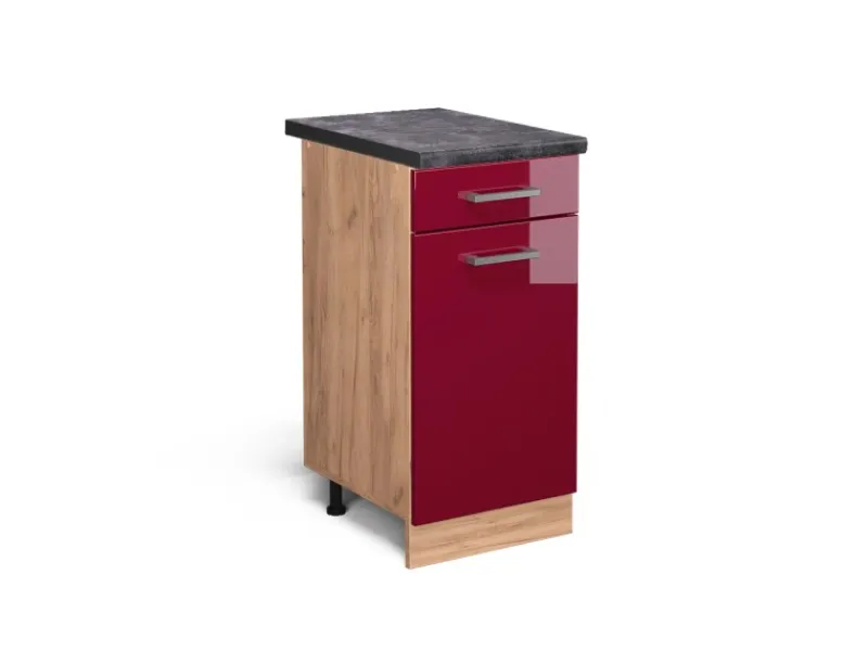 Outlet Vicco Küchenunterschrank R-Line Bordeaux Hochglanz/Goldkraft Eiche 40 cm AP Anthrazit Bordeaux-Glanz