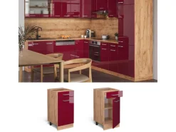 Outlet Vicco Küchenunterschrank R-Line Bordeaux Hochglanz/Goldkraft Eiche 40 cm AP Anthrazit Bordeaux-Glanz