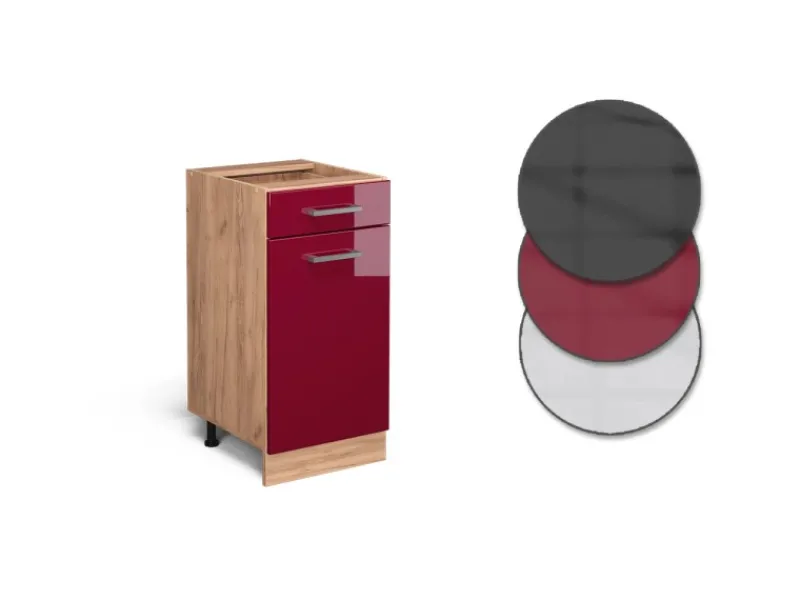 Outlet Vicco Küchenunterschrank R-Line Bordeaux Hochglanz/Goldkraft Eiche 40 cm AP Anthrazit Bordeaux-Glanz