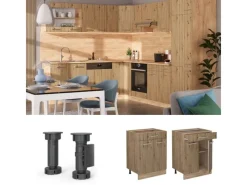 Vicco Küchenunterschrank R-Line Artisan-Eiche/Goldkraft Eiche 60 cm mit Schublade ohne Arbeitsplatte< Pfannen|Küchenschränke