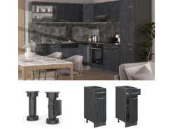 Hot Vicco Küchenunterschrank R-Line Schubladenschrank für die Küche Schwarz Beton 30 cm AP Anthrazit mit Anthrazit Korpus