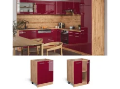 Kühlschränke<Vicco Küchenunterschrank R-Line Bordeaux Hochglanz/Goldkraft Eiche 60 cm AP Eiche