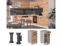 New Vicco Küchenunterschrank R-Line Goldkraft 40 cm ohne Arbeitsplatte mit Weiß Korpus Eiche