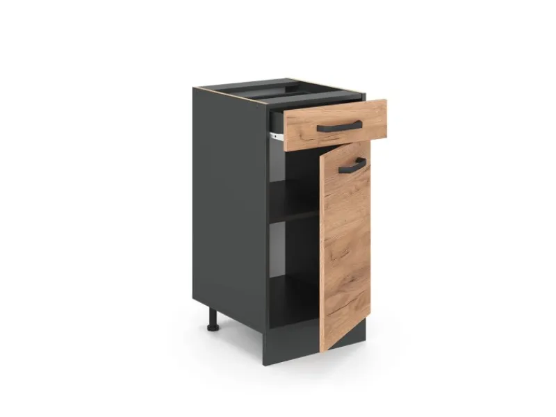 Pfannen<Vicco Küchenunterschrank R-Line Goldkraft /Anthrazit 40 cm AP mit Anthrazit Korpus