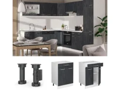 Küchenschränke<Vicco Küchenunterschrank R-Line Schwarz Beton 60 cm ohne Arbeitsplatte mit Weiß Korpus