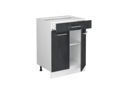 Küchenschränke<Vicco Küchenunterschrank R-Line Schwarz Beton 60 cm ohne Arbeitsplatte mit Weiß Korpus