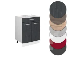 Küchenschränke<Vicco Küchenunterschrank R-Line Schwarz Beton 60 cm ohne Arbeitsplatte mit Weiß Korpus