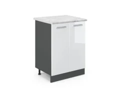 Best Vicco Küchenunterschrank R-Line Küchenkommode Hochglanz/Anthrazit AP Marmor Weiß