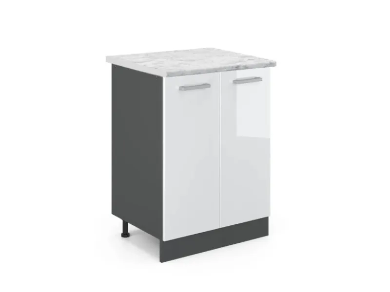 Best Vicco Küchenunterschrank R-Line Küchenkommode Hochglanz/Anthrazit AP Marmor Weiß