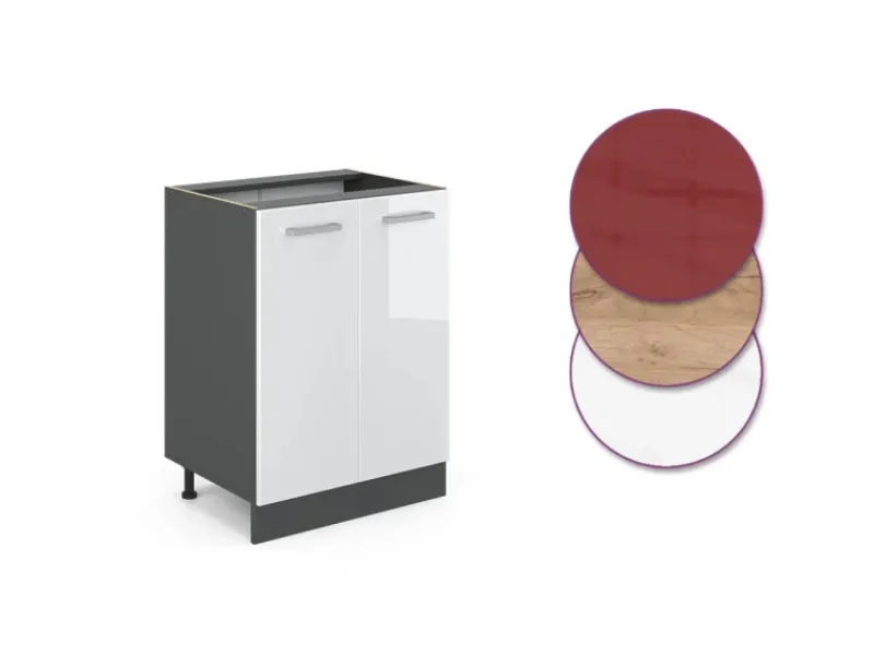 Best Vicco Küchenunterschrank R-Line Küchenkommode Hochglanz/Anthrazit AP Marmor Weiß