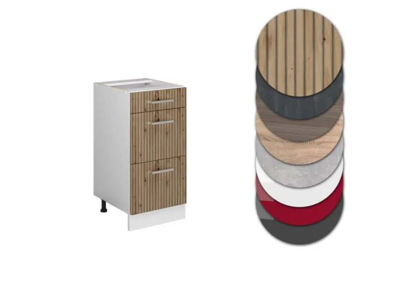 Vicco Küchenunterschrank R-Line Artisan-Eiche/Weiß 40 cm mit Schubladen AP Eiche< Einbauküchen