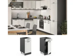 Pfannen<Vicco Küchenunterschrank R-Line Landhaus/Anthrazit 40 cm AP Marmor