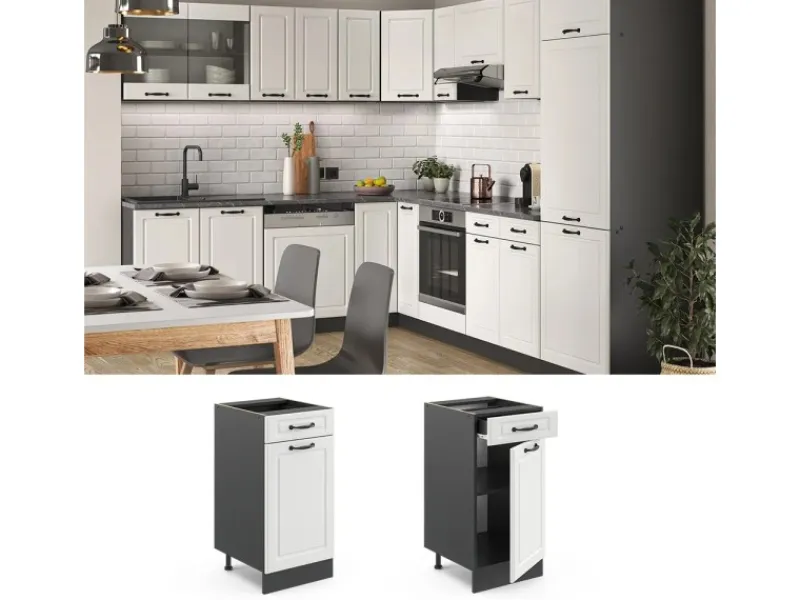 Pfannen<Vicco Küchenunterschrank R-Line Landhaus/Anthrazit 40 cm AP Marmor