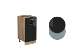 Küchenschränke<Vicco Küchenunterschrank R-Line Schwarz Hochglanz/Goldkraft Eiche 40 cm AP Eiche