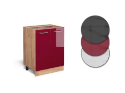 Clearance Vicco Küchenunterschrank R-Line Bordeaux Hochglanz/Goldkraft Eiche 60 cm ohne Arbeitsplatte Bordeaux-Glanz