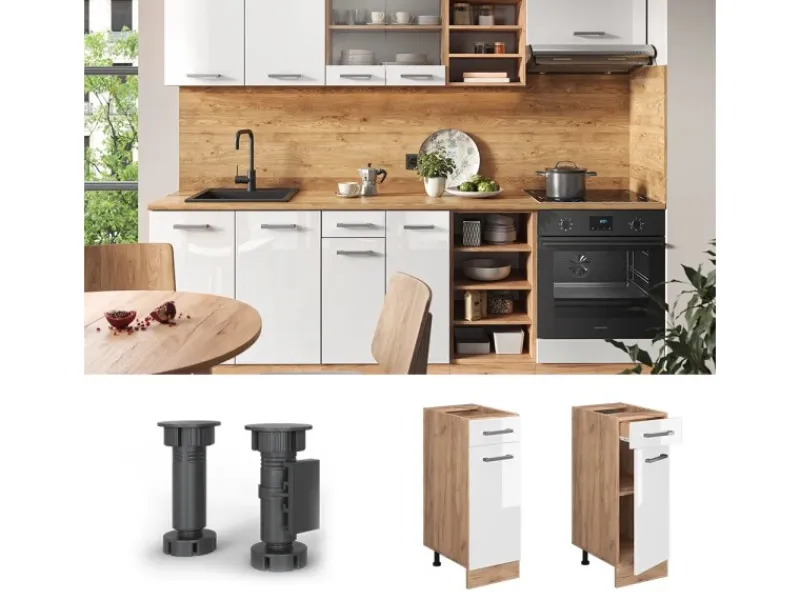 Sale Vicco Küchenunterschrank R-Line Hochglanz/Goldkraft Eiche 30 cm AP Eiche Weiß