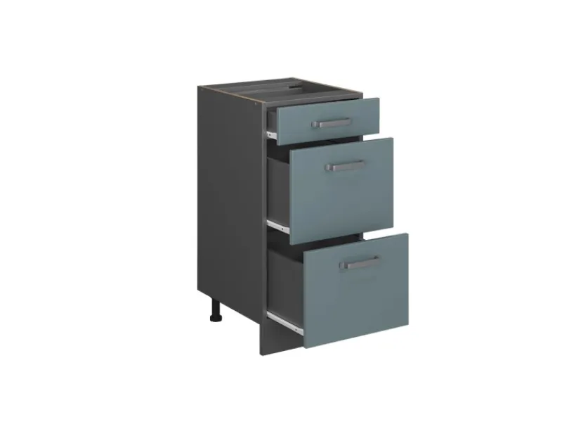 Vicco Küchenunterschrank R-Line Blau-Grau/Anthrazit 40 cm mit Schubladen AP Eiche< Pantryküchen|Kücheninseln