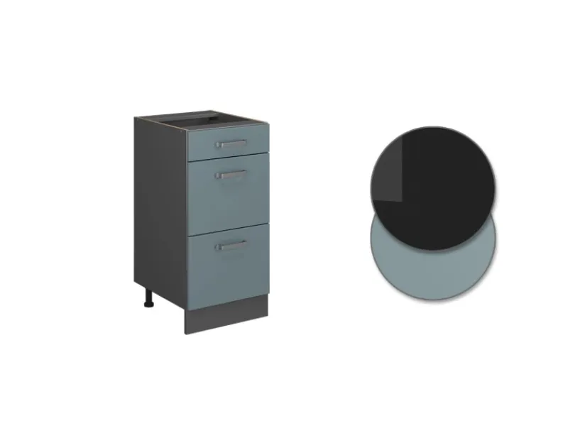 Vicco Küchenunterschrank R-Line Blau-Grau/Anthrazit 40 cm mit Schubladen AP Eiche< Pantryküchen|Kücheninseln