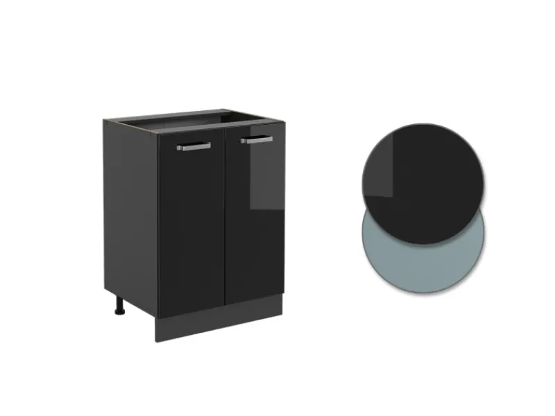 Clearance Vicco Küchenunterschrank R-Line Schwarz Hochglanz/Anthrazit 60 cm AP Anthrazit Schwarz Glänzend
