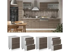 Vicco Küchenunterschrank R-Line Grau/Weiß 60 cm mit Schubladen AP Marmor< Küchenschränke