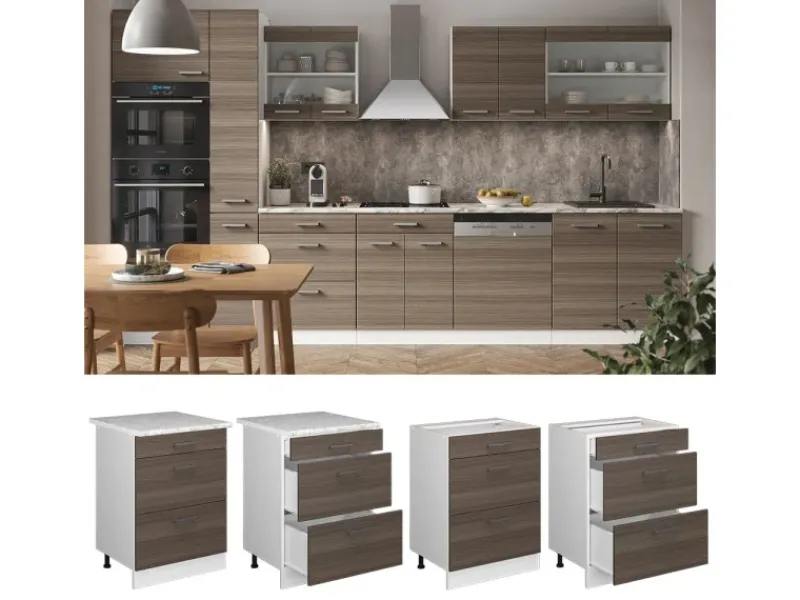 Vicco Küchenunterschrank R-Line Grau/Weiß 60 cm mit Schubladen AP Marmor< Küchenschränke