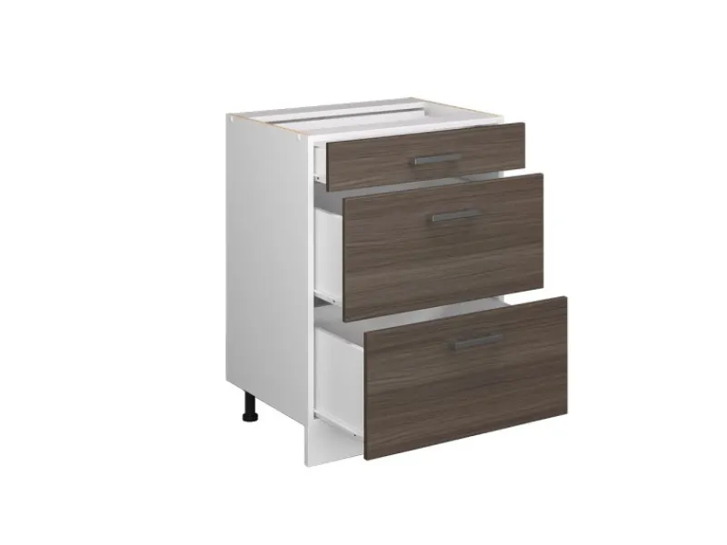 Vicco Küchenunterschrank R-Line Grau/Weiß 60 cm mit Schubladen AP Marmor< Küchenschränke