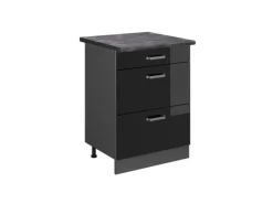 Vicco Küchenunterschrank R-Line Schwarz Hochglanz/Anthrazit 60 cm mit Schubladen AP Anthrazit< Küchenschränke