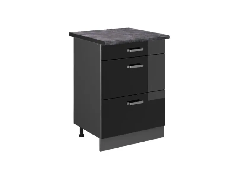 Vicco Küchenunterschrank R-Line Schwarz Hochglanz/Anthrazit 60 cm mit Schubladen AP Anthrazit< Küchenschränke