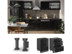 Vicco Küchenunterschrank R-Line Schwarz Hochglanz/Anthrazit 60 cm mit Schubladen AP Anthrazit< Küchenschränke