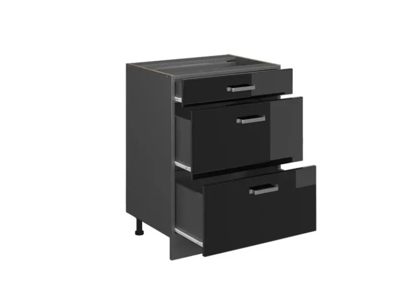 Vicco Küchenunterschrank R-Line Schwarz Hochglanz/Anthrazit 60 cm mit Schubladen AP Anthrazit< Küchenschränke