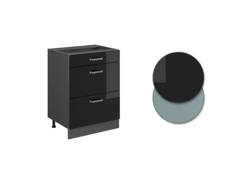 Vicco Küchenunterschrank R-Line Schwarz Hochglanz/Anthrazit 60 cm mit Schubladen AP Anthrazit< Küchenschränke