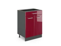 Outlet Vicco Küchenunterschrank R-Line Bordeaux Hochglanz/Anthrazit 60 cm mit Schublade ohne Arbeitsplatte Bordeaux-Glanz