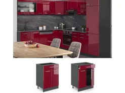 Outlet Vicco Küchenunterschrank R-Line Bordeaux Hochglanz/Anthrazit 60 cm mit Schublade ohne Arbeitsplatte Bordeaux-Glanz