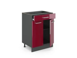 Outlet Vicco Küchenunterschrank R-Line Bordeaux Hochglanz/Anthrazit 60 cm mit Schublade ohne Arbeitsplatte Bordeaux-Glanz