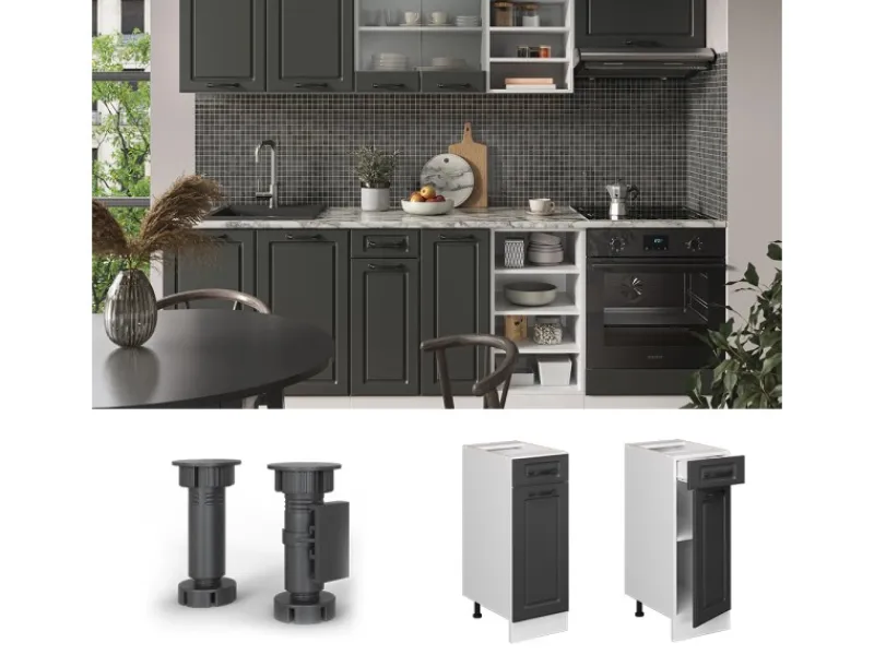 Outlet Vicco Küchenunterschrank R-Line Anthrazit Landhaus/Weiß 30 cm ohne Arbeitsplatte Anthrazitgrau