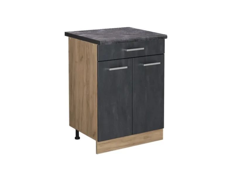 Vicco Küchenunterschrank R-Line Schubladenschrank für die Küche Schwarz Beton 60 cm AP Anthrazit mit Goldkraft Eiche Korpus< Küchenrückwände