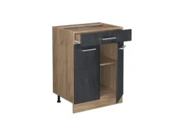 Vicco Küchenunterschrank R-Line Schubladenschrank für die Küche Schwarz Beton 60 cm AP Anthrazit mit Goldkraft Eiche Korpus< Küchenrückwände