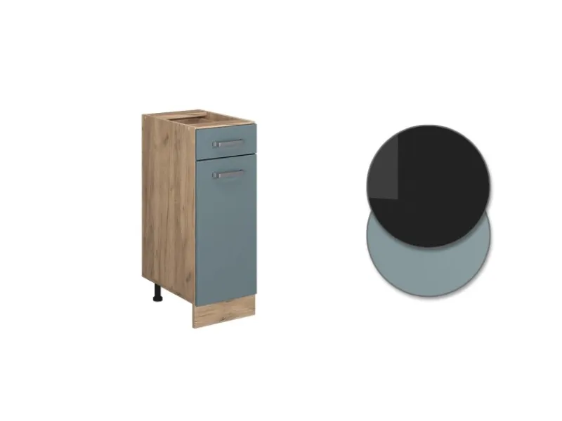 Vicco Küchenunterschrank R-Line Blau-Grau/Goldkraft Eiche 30 cm AP Eiche< Pfannen