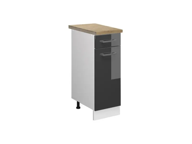 Vicco Küchenunterschrank R-Line Hochglanz/Weiß 30 cm AP Eiche< Küchenschränke
