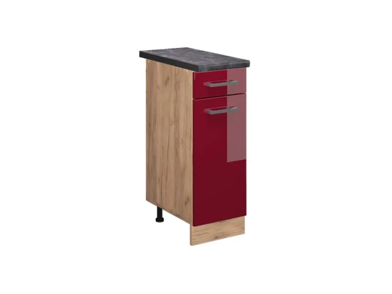 Pfannen<Vicco Küchenunterschrank R-Line Bordeaux Hochglanz/Goldkraft Eiche 30 cm AP Anthrazit