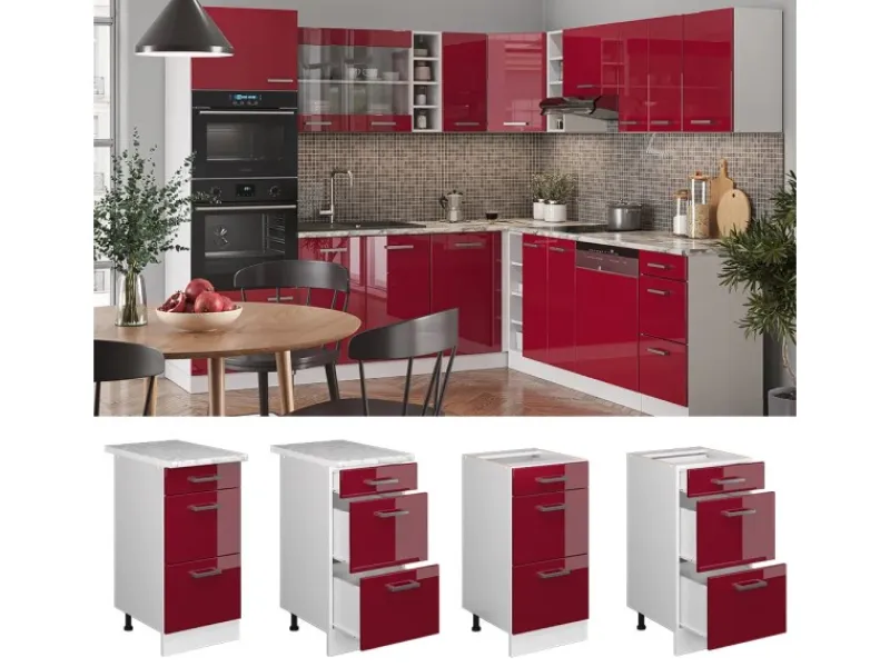Vicco Küchenunterschrank R-Line Bordeaux Hochglanz/Weiß 40 cm mit Schubladen ohne Arbeitsplatte< Küchenschränke